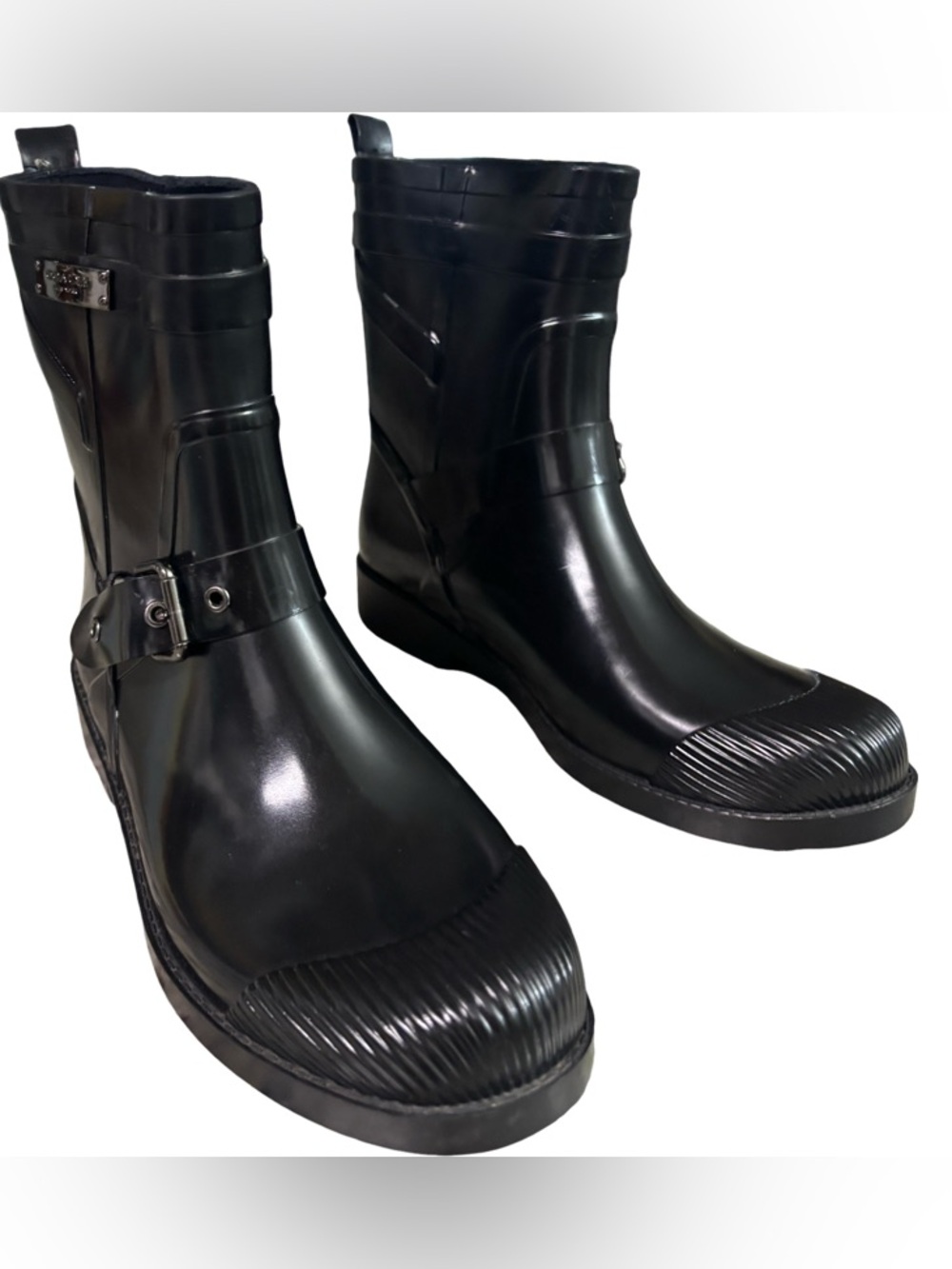 COACH Lester Short Rainboots  A8805 Rubber cap toe ankle buckle strap Size 8 B - Picture 5 of 10